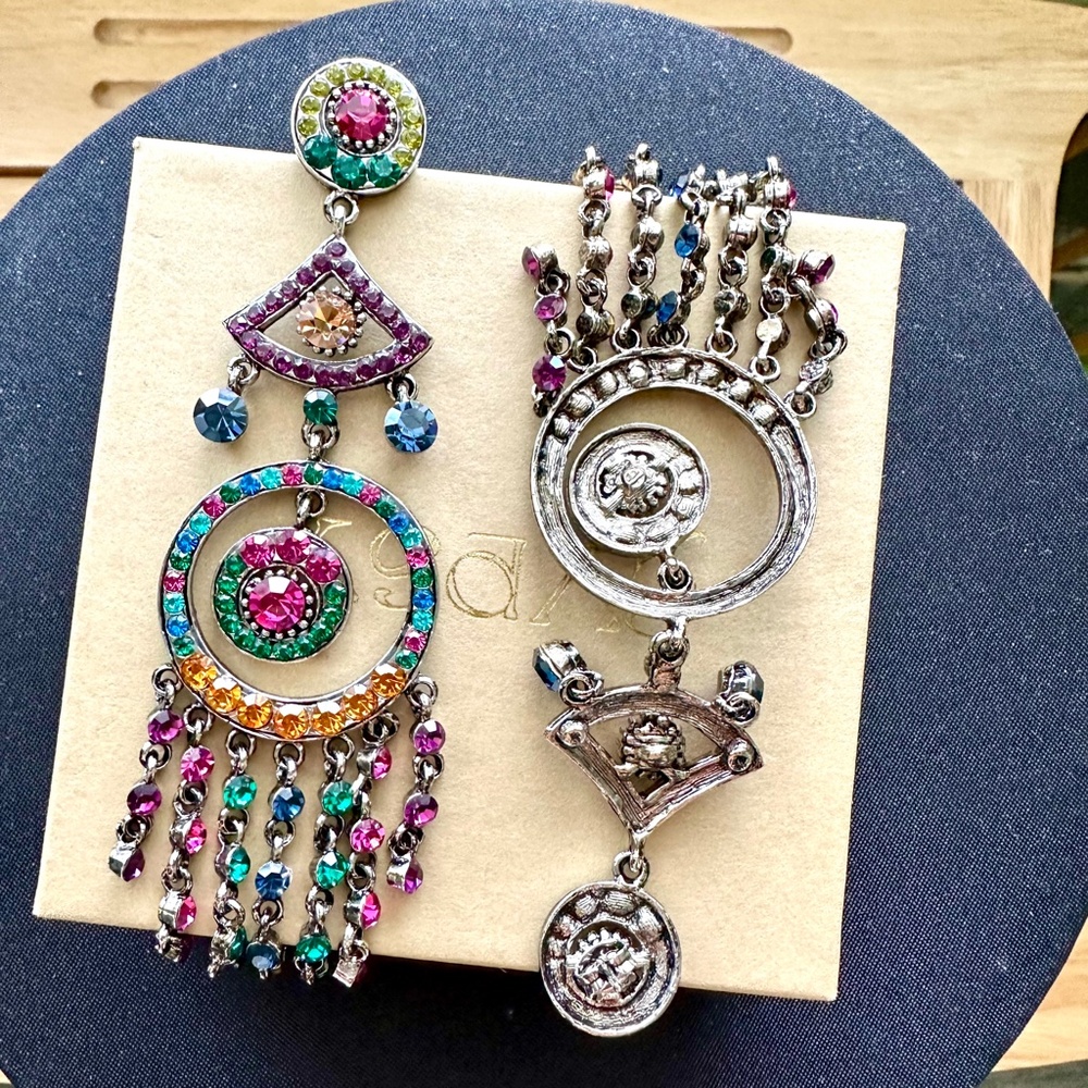 Multi colour Rhinestone drop earrings - Picture 4 of 6